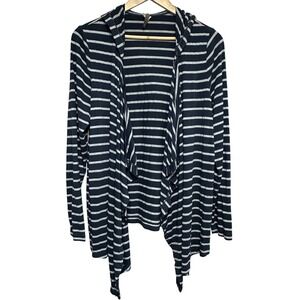 XCVl Womens Striped Hooded Cardigan Size L Navy Open Front Waterfall Lightweight
